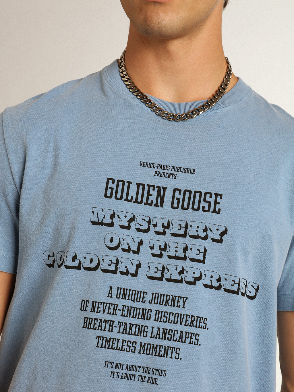 Women's harbor blue T-shirt with print on the front| Golden Goose