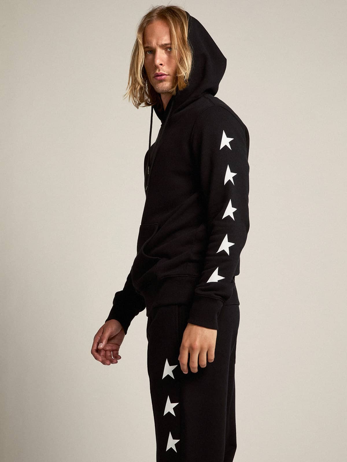 Black Alighiero Star Collection sweatshirt with contrasting white stars| Golden Goose