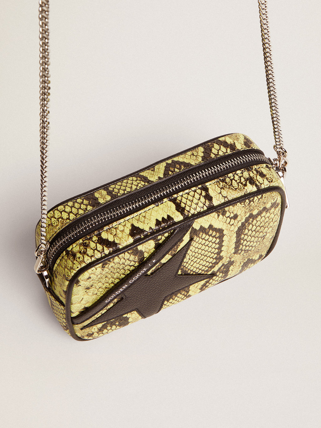 Women's Mini Star Bag in lime green snake print leather with black star| Golden Goose