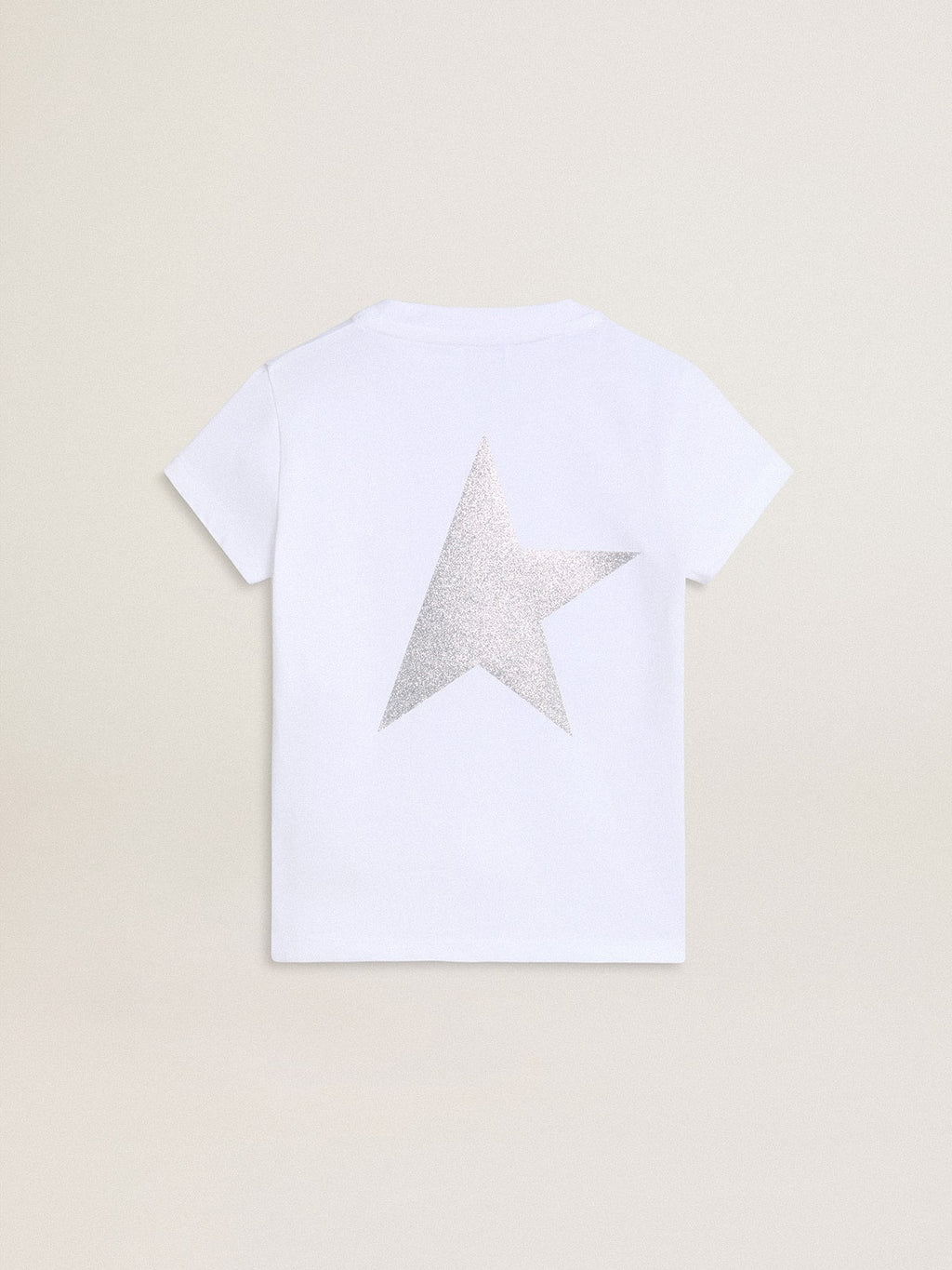 White and silver T-shirt with logo and maxi star in silver glitter| Golden Goose