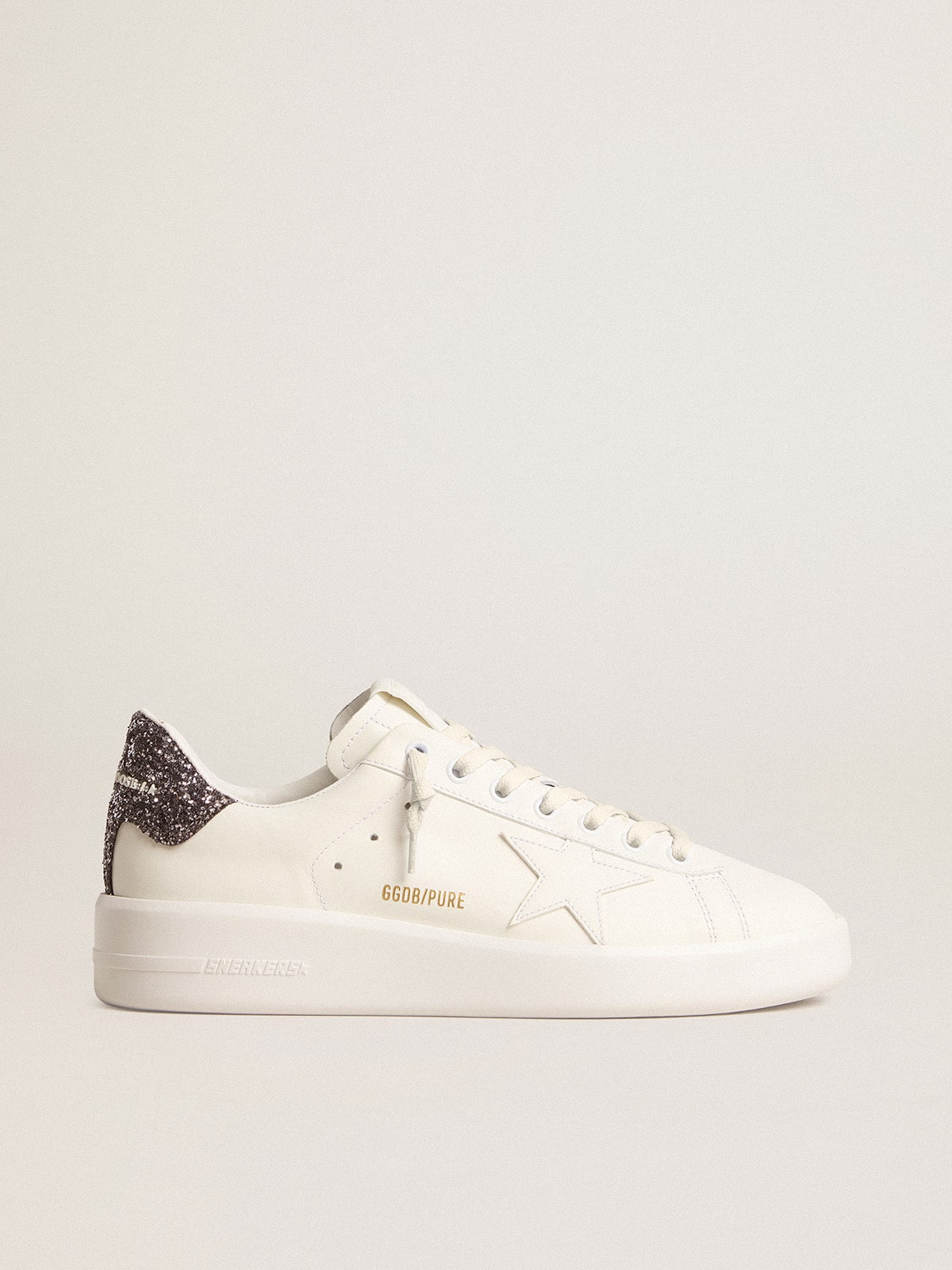 Women's Purestar with white leather star and anthracite glitter heel tab| Golden Goose
