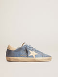 Super-Star in light blue suede with beige leather star and heel tab| Golden Goose