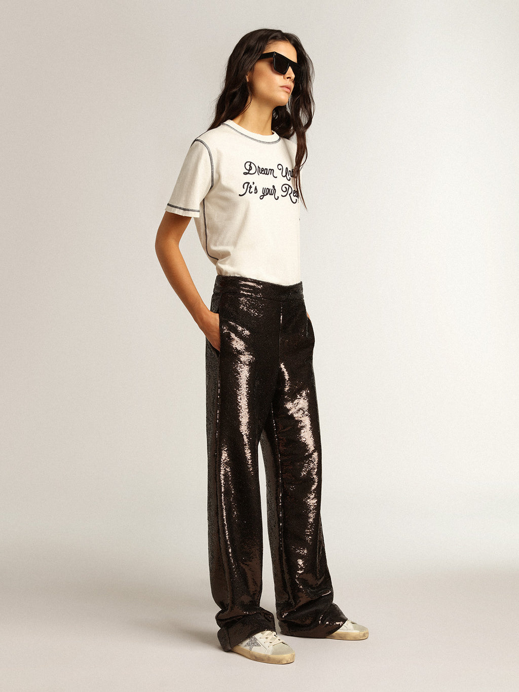 Super-Star with silver star and brown glitter heel tab| Golden Goose