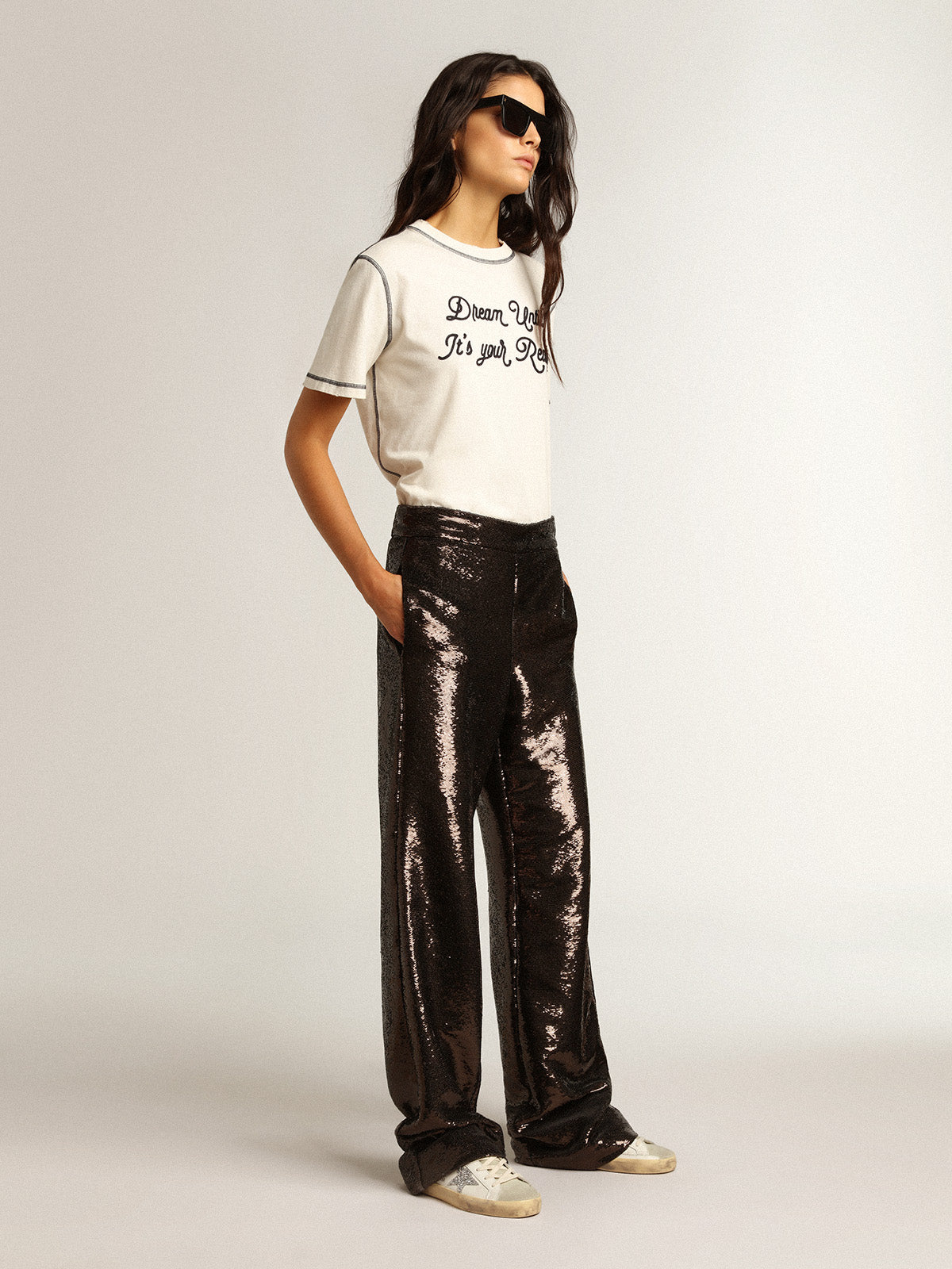 Super-Star with silver star and brown glitter heel tab| Golden Goose