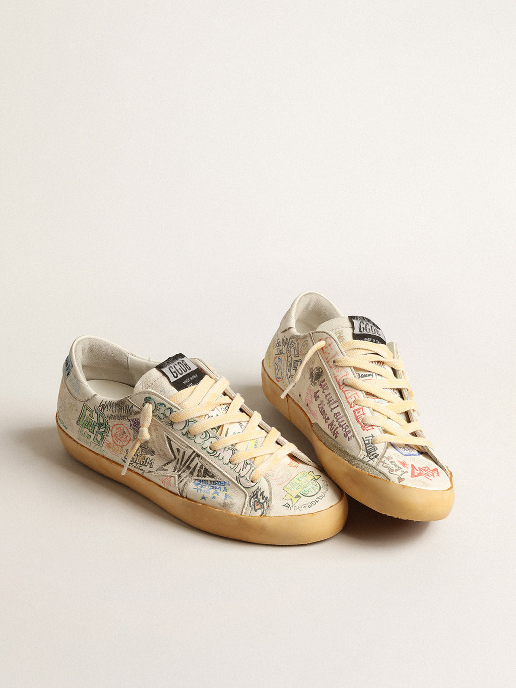 Super-Star in white nappa with all-over multicolor graffiti| Golden Goose