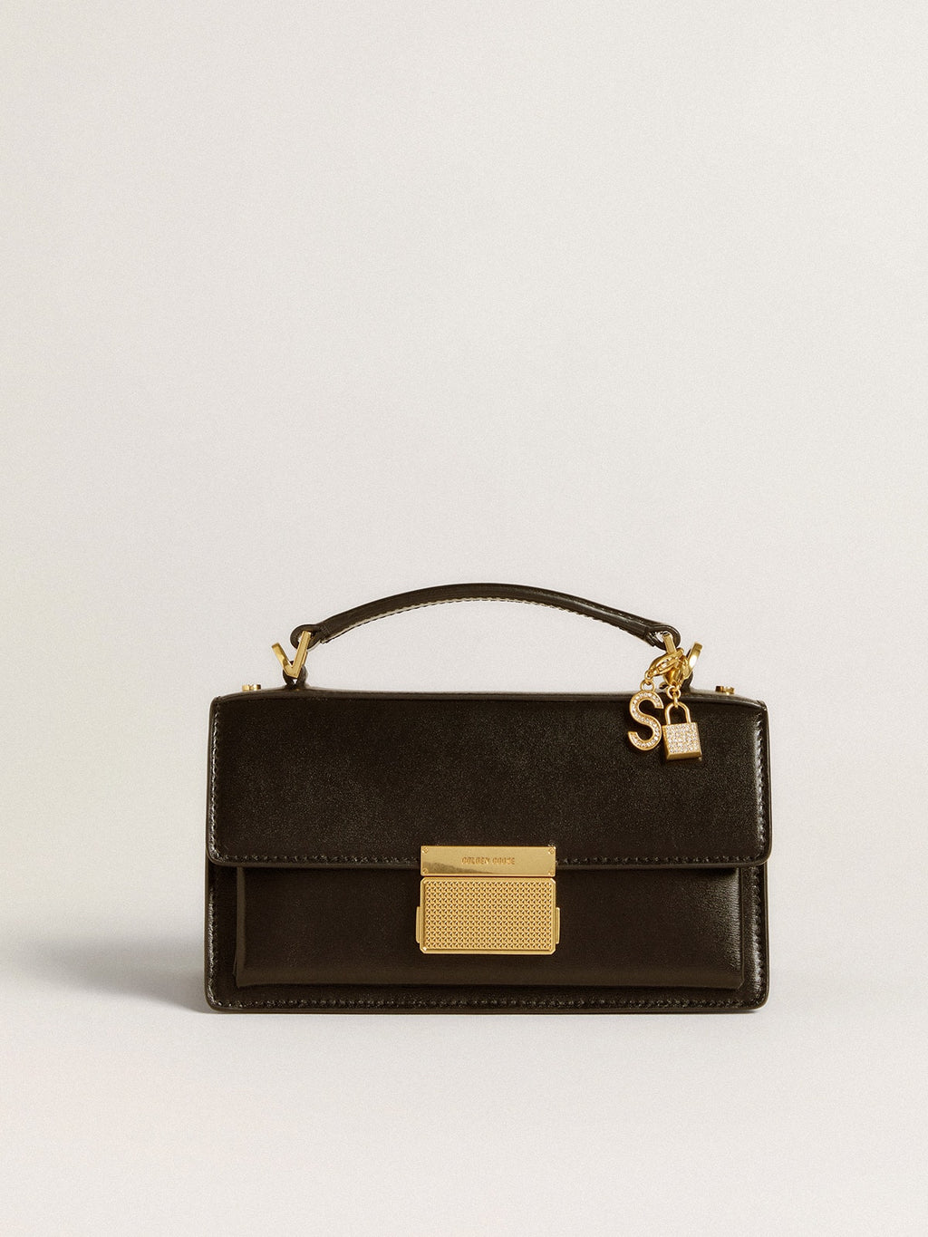 Lock-shaped charm in gold-colored brass with crystals| Golden Goose