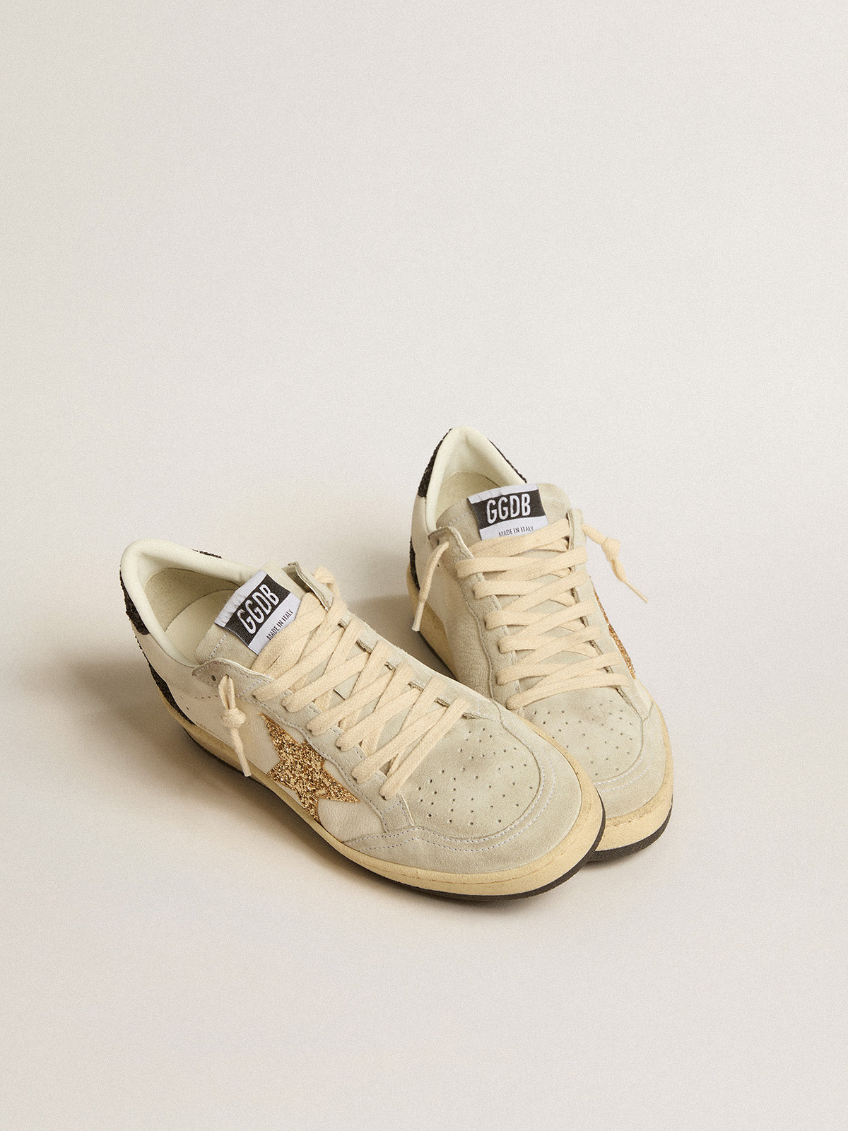 Ball Star LTD in nappa leather and suede with glitter star and black heel tab| Golden Goose