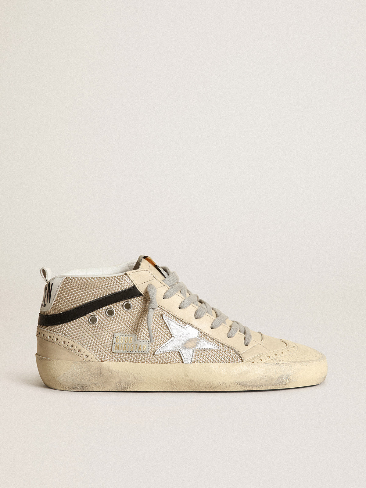 Women's Mid Star LTD in cream-colored mesh with silver star| Golden Goose