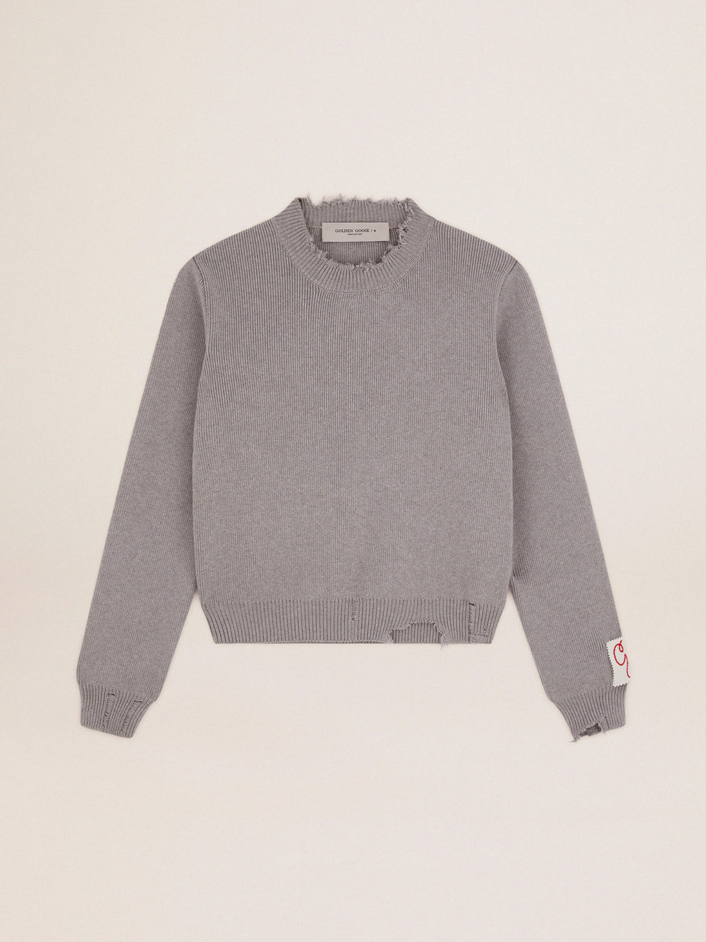 Women's round-neck sweater in gray cotton| Golden Goose