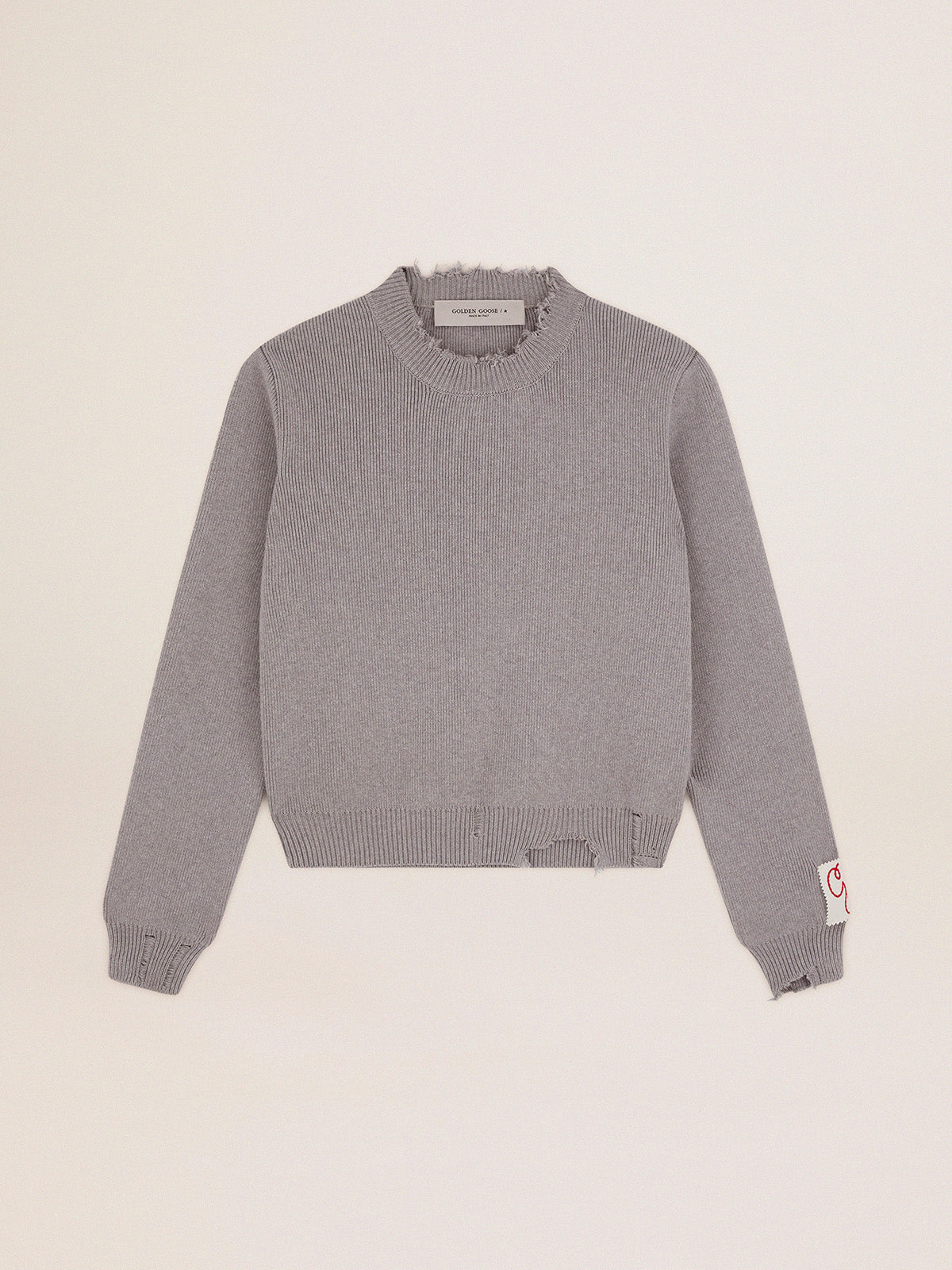 Women's round-neck sweater in gray cotton| Golden Goose