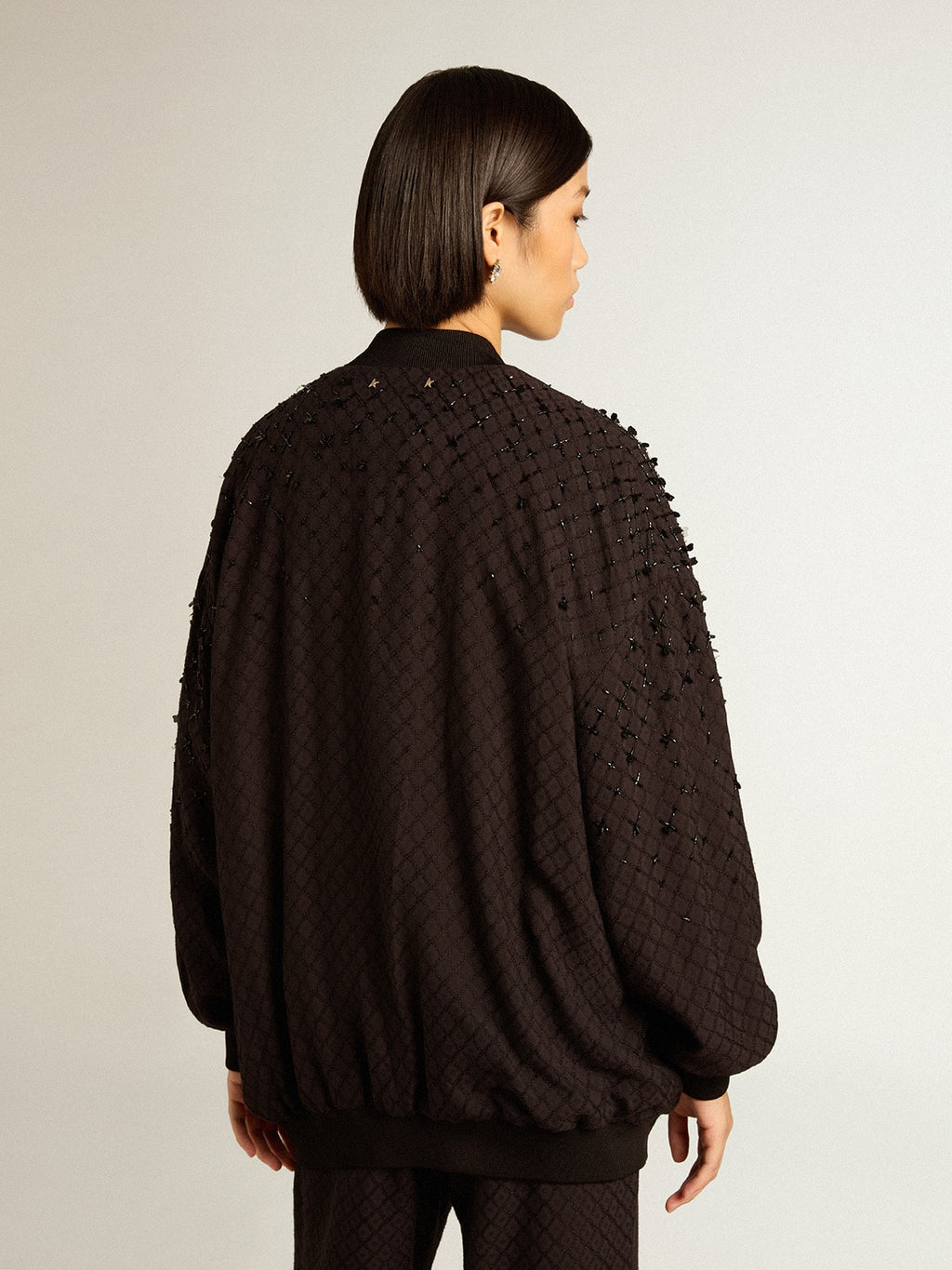 Women's black cardigan with shaded embroidery| Golden Goose