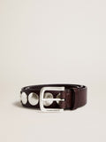 Trinidad belt in dark brown leather with silver maxi studs| Golden Goose