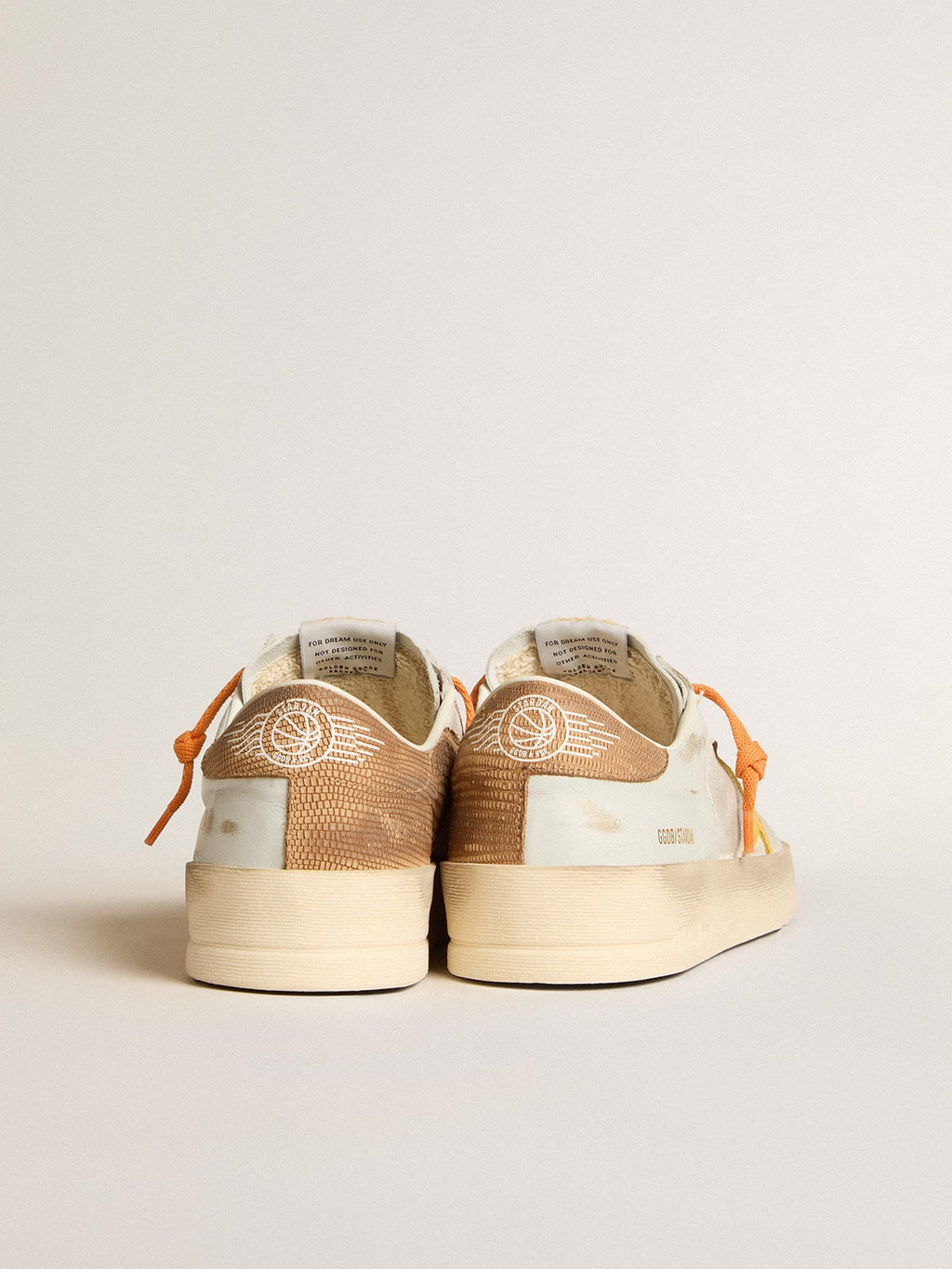 Men's white Stardan with ocher leather star and nubuck inserts| Golden Goose