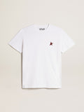 Women's white T-shirt with burgundy star on the front| Golden Goose