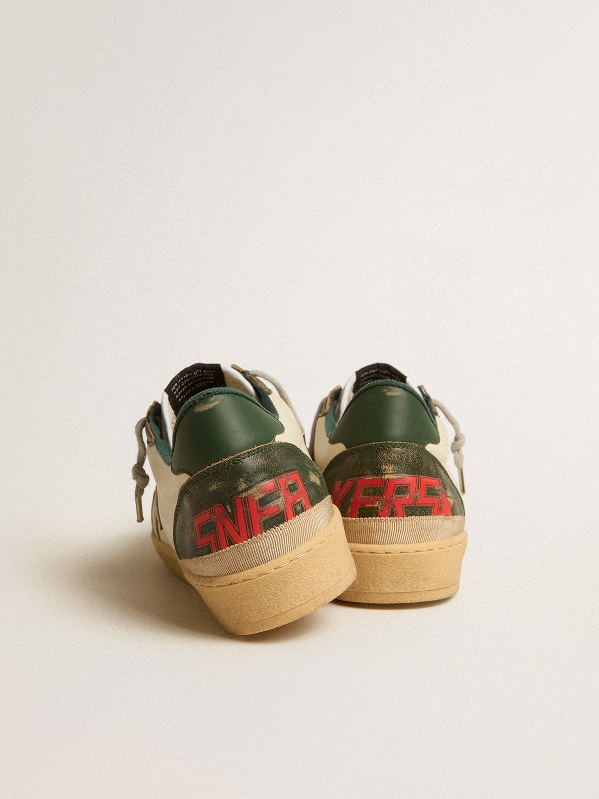 Ball Star LTD with platinum leather star and green leather heel tab| Golden Goose