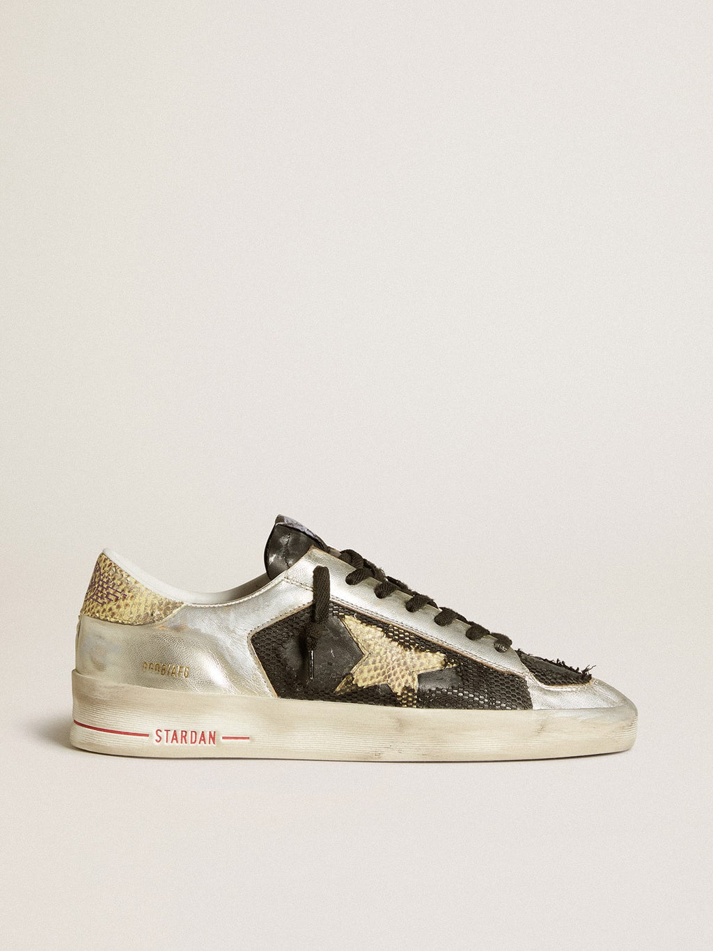 Stardan LAB in silver leather and mesh with golden star and heel tab| Golden Goose