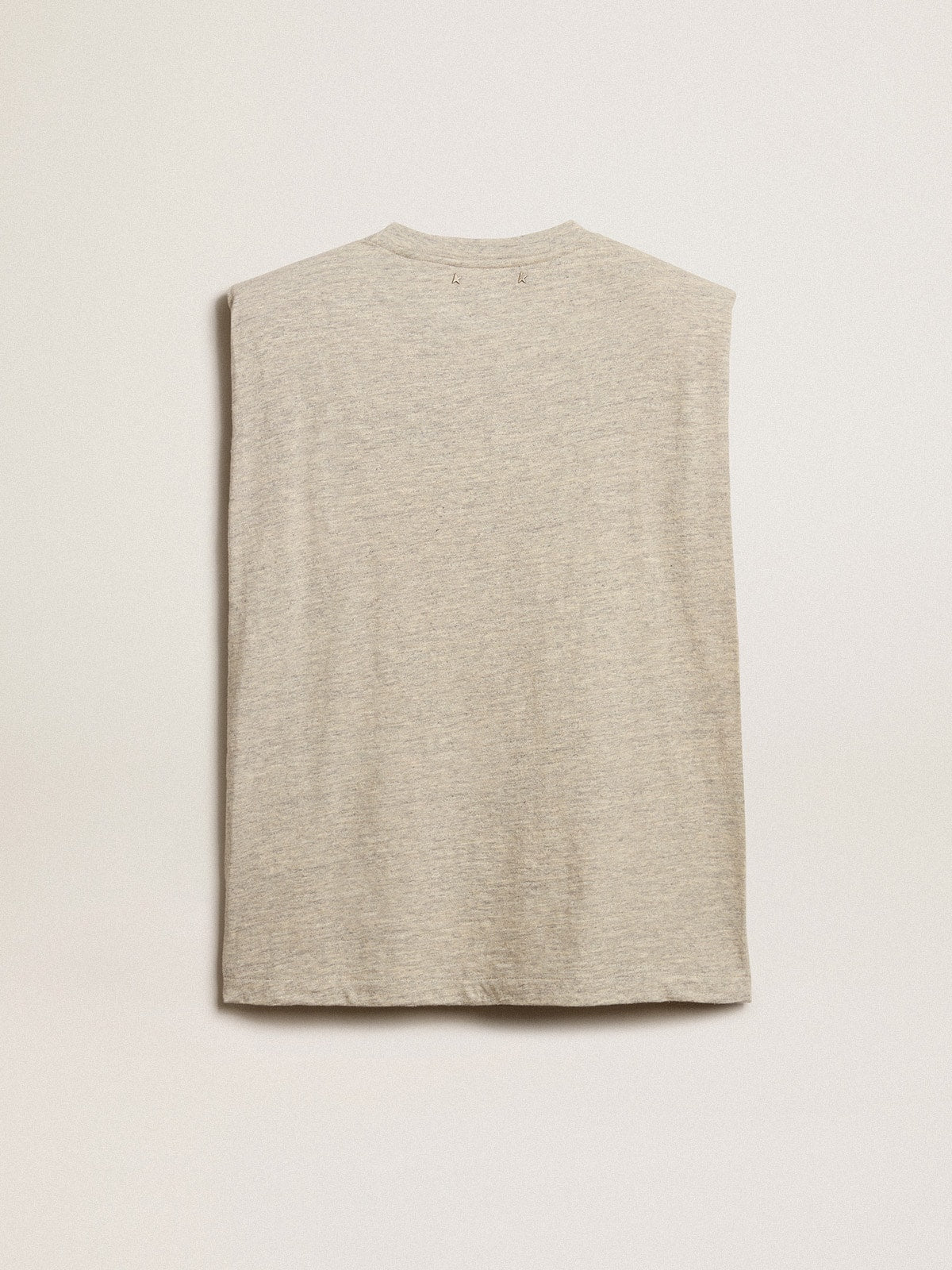 Aged white sleeveless T-shirt with padded shoulder and pearls| Golden Goose