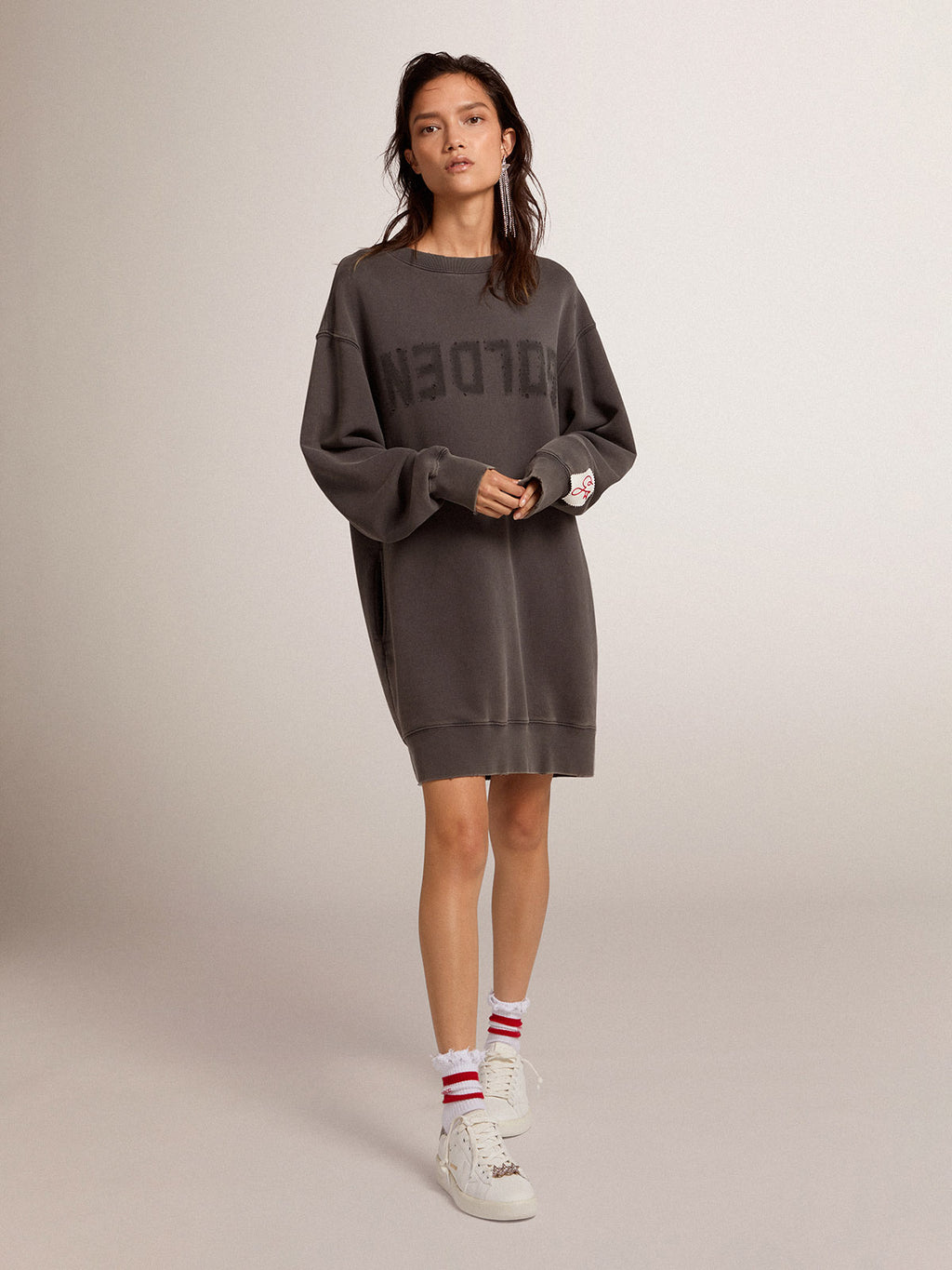 Women's sweatshirt dress with gray logo| Golden Goose