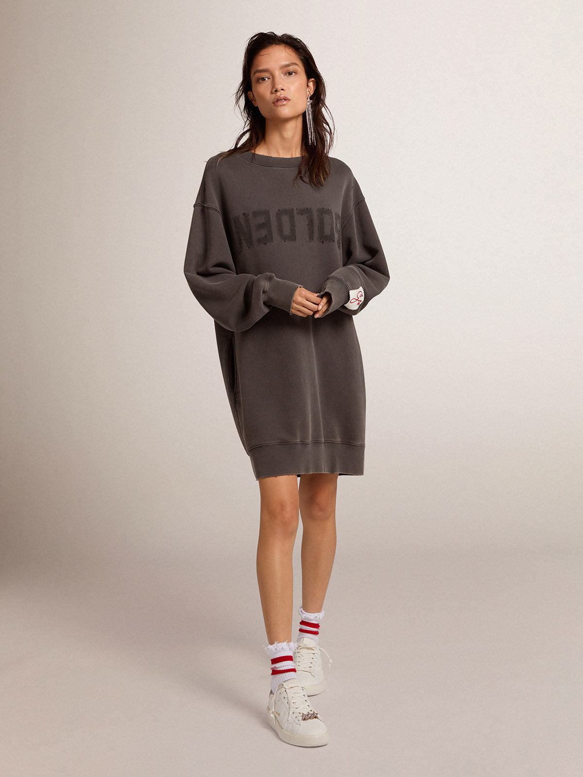 Women's sweatshirt dress with gray logo| Golden Goose