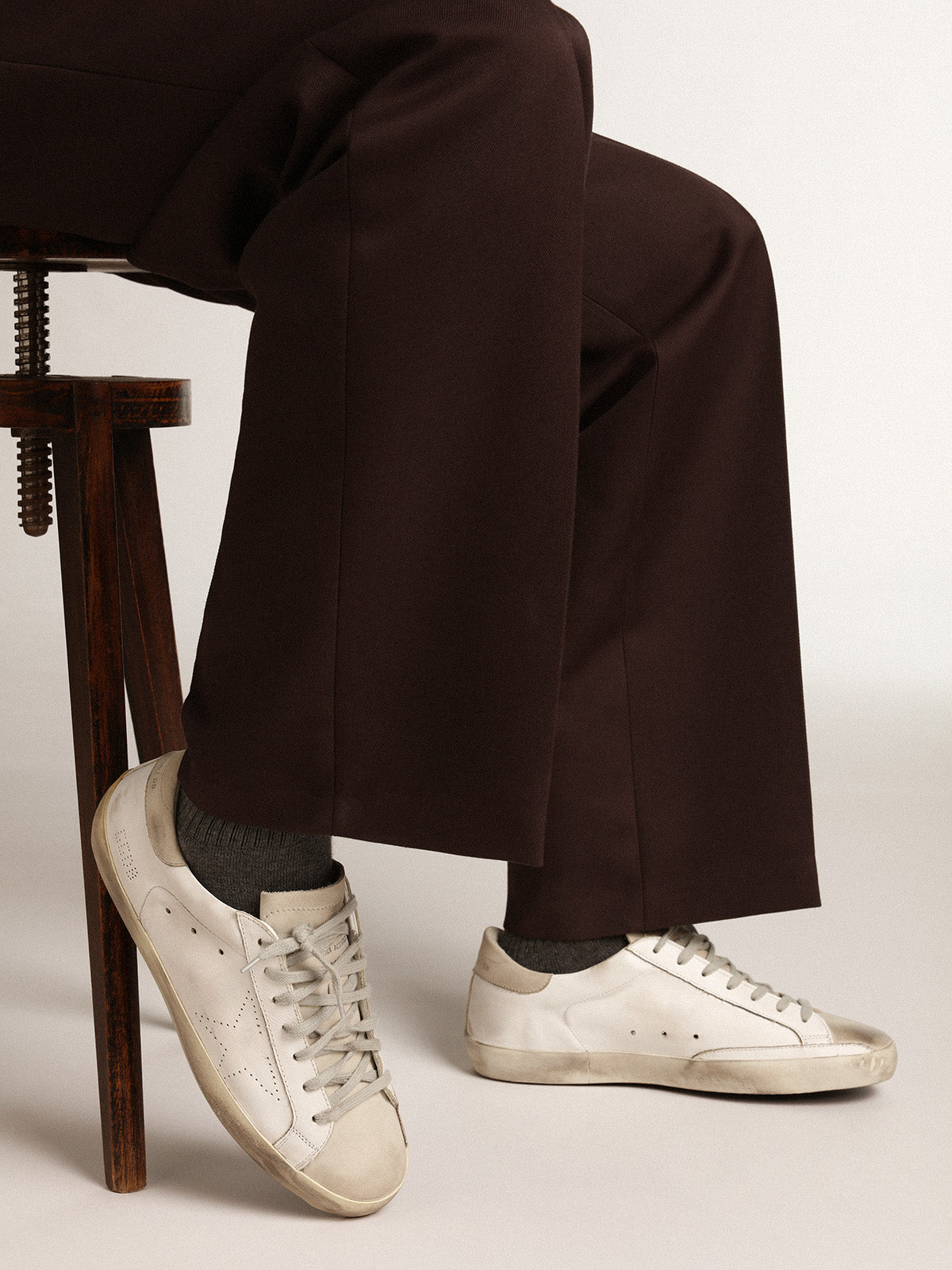 Men's Super-Star with perforated star and ice-gray heel tab| Golden Goose