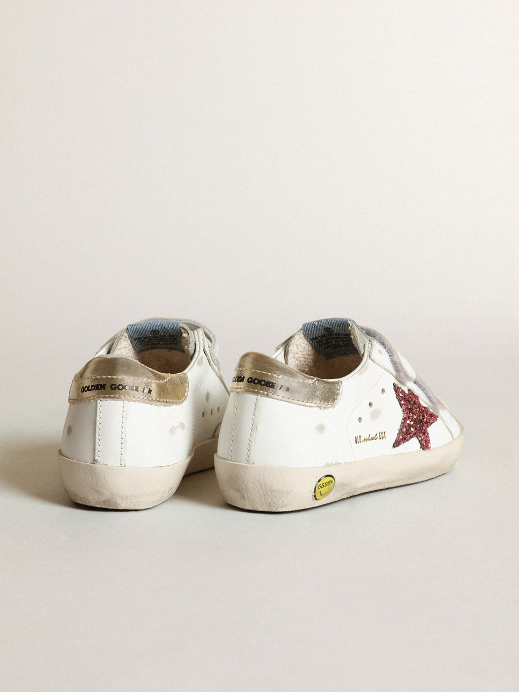 Young Old School with pink glitter star and platinum heel tab| Golden Goose