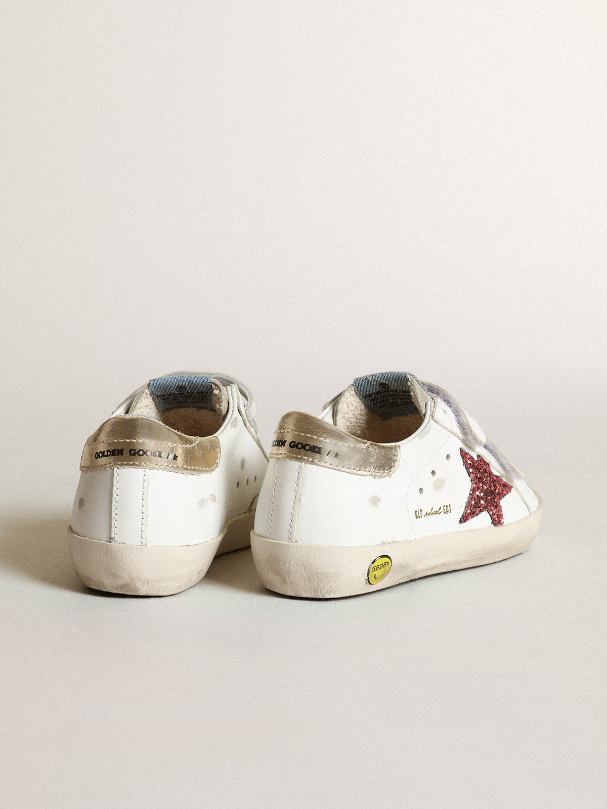 Young Old School with pink glitter star and platinum heel tab| Golden Goose