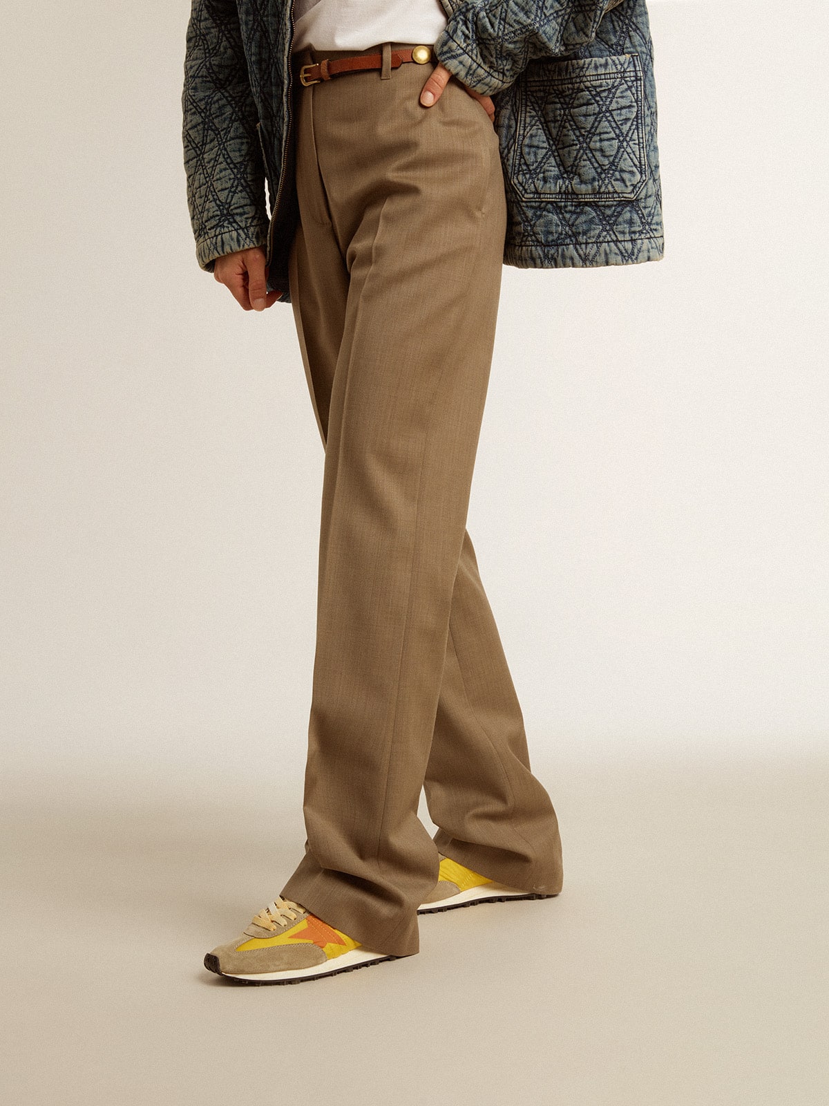 Women's Marathon with yellow nylon upper and orange star| Golden Goose