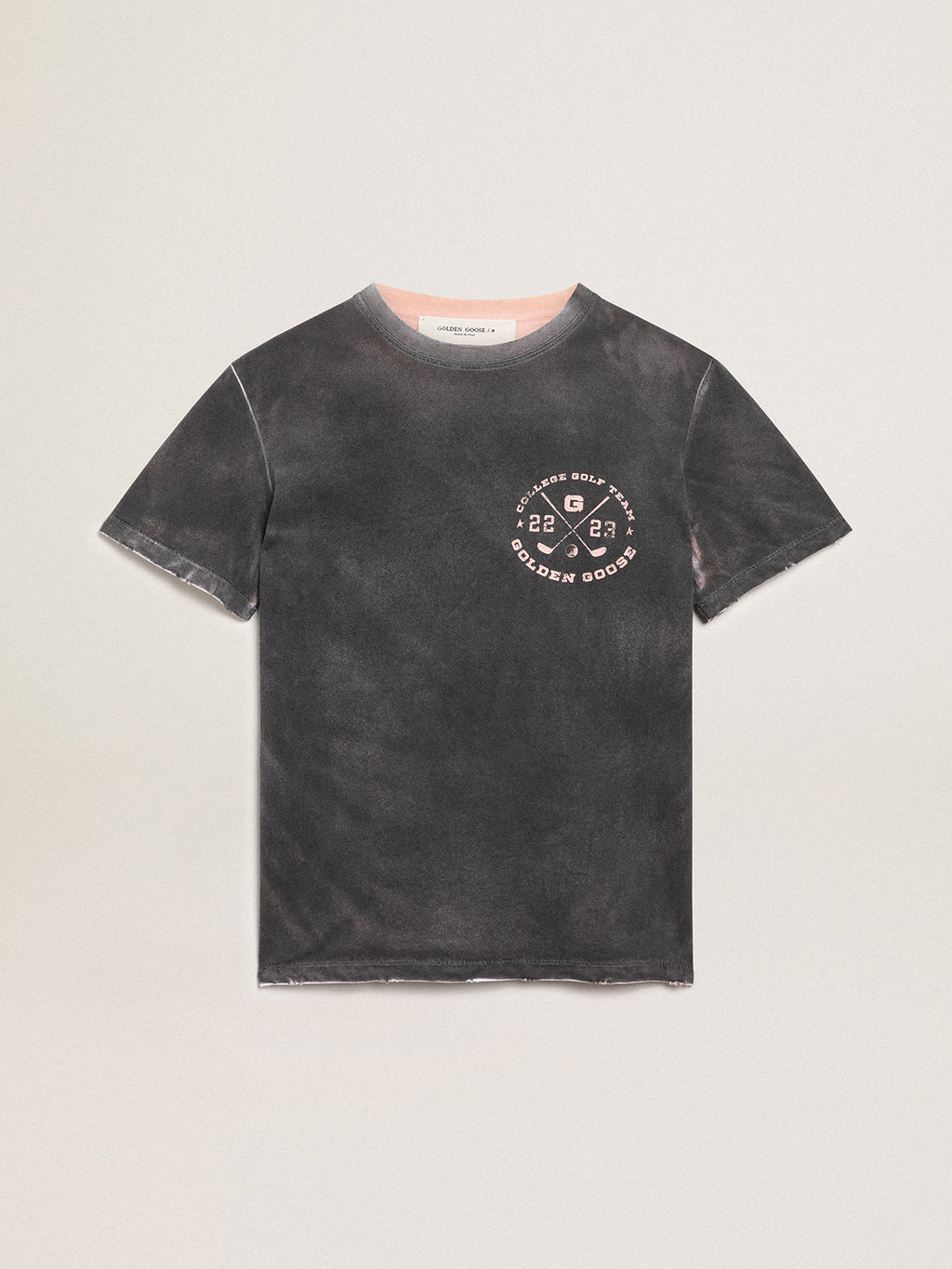 Women's gray T-shirt with print on the front| Golden Goose