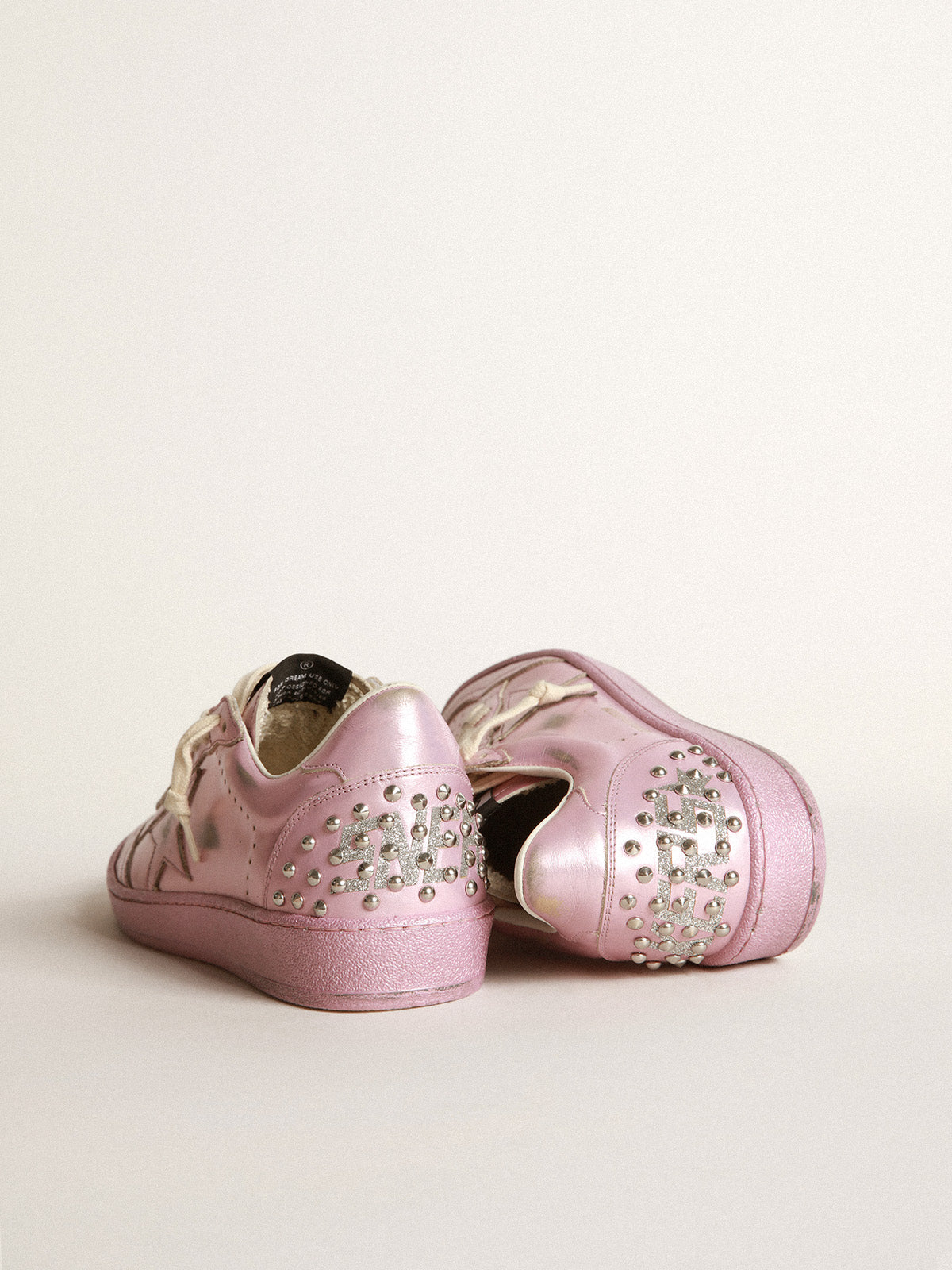 Women's Ball Star LAB in pink laminated leather with studs| Golden Goose