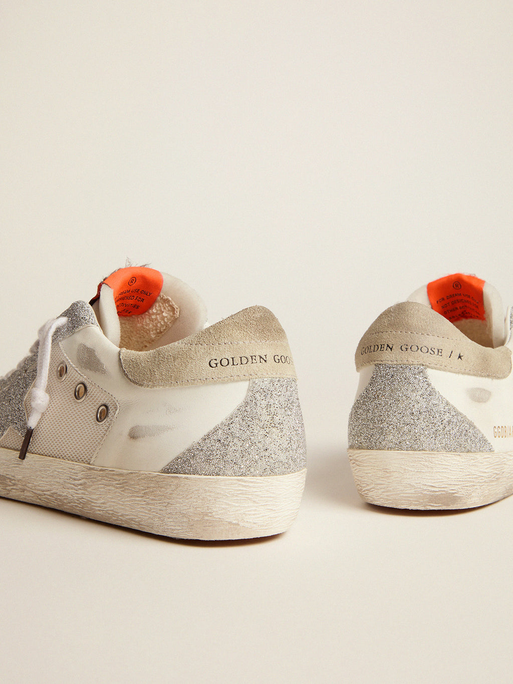 Super-Star LTD in white leather and mesh with star and inserts in silver Swarovski micro-crystals| Golden Goose