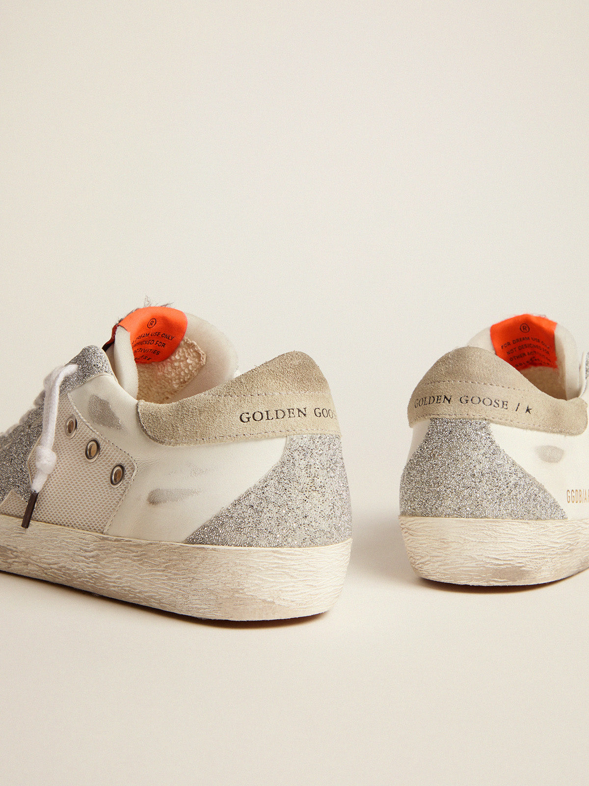 Super-Star LTD in white leather and mesh with star and inserts in silver Swarovski micro-crystals| Golden Goose