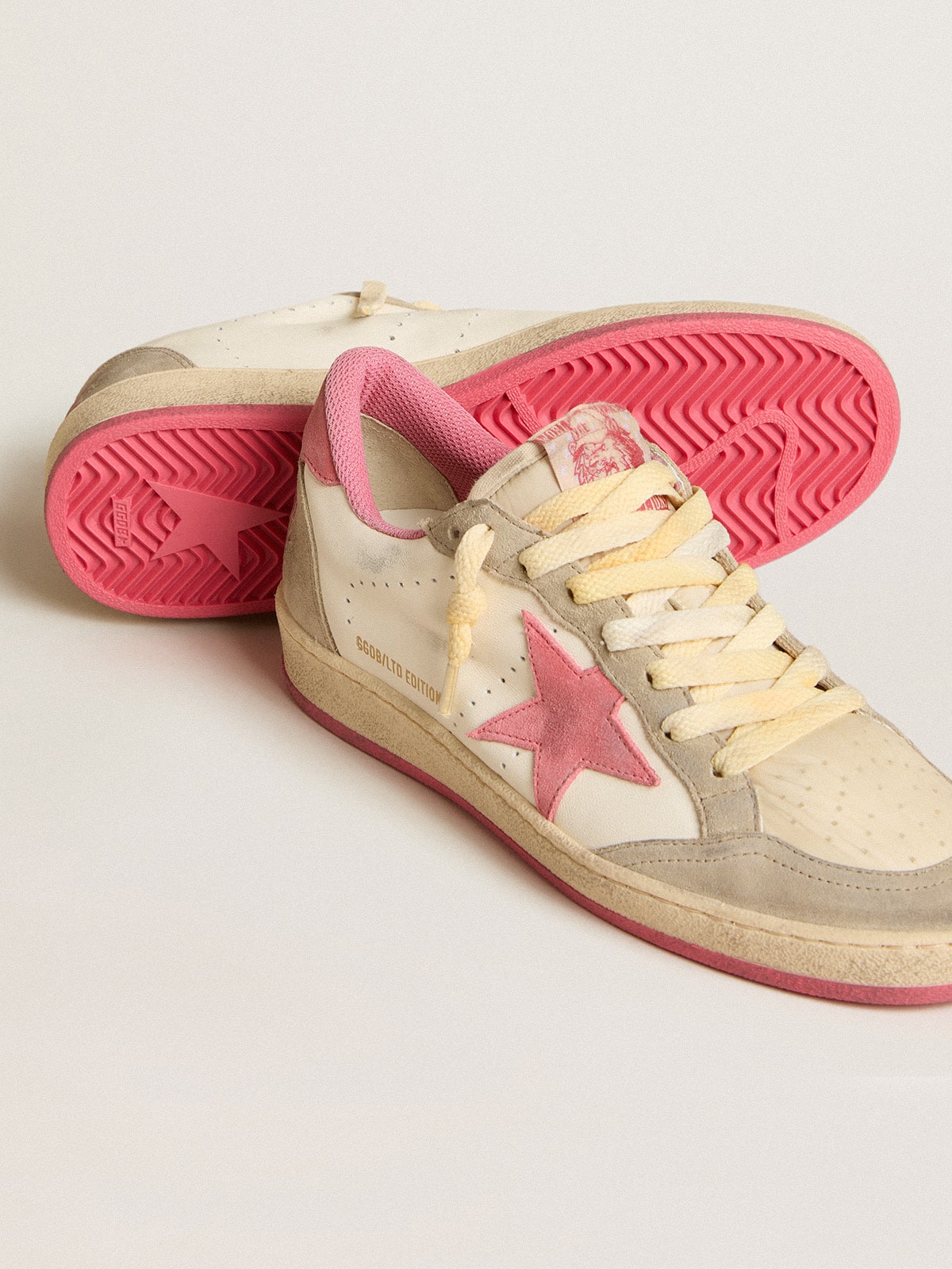 Women's Ball Star LTD in nappa with pink suede star and dove-gray inserts| Golden Goose