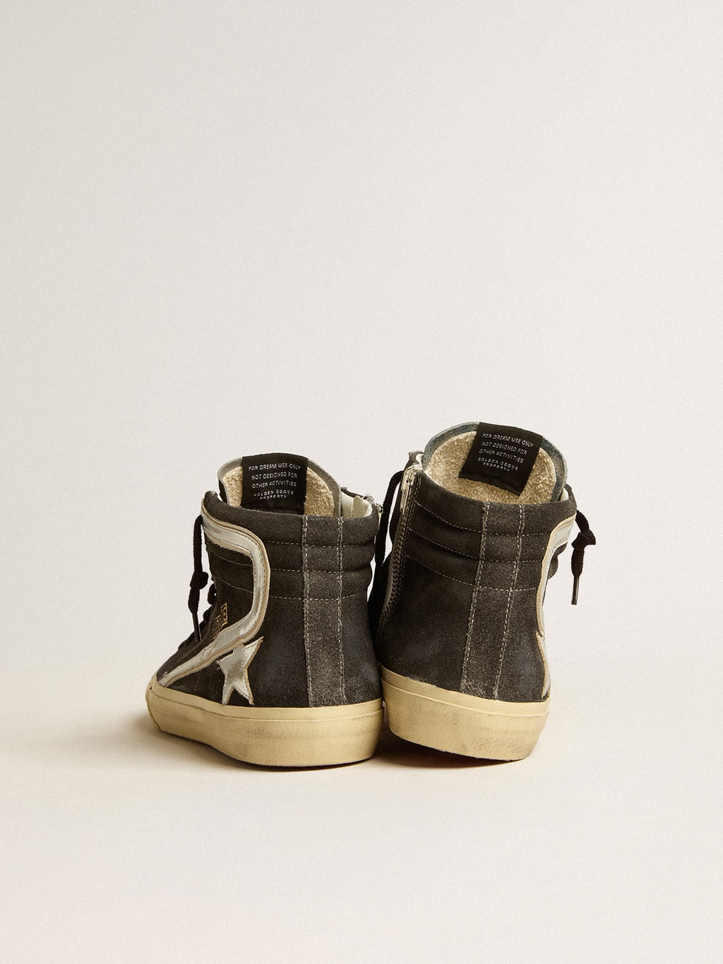 Slide in black suede with silver metallic leather star and flash| Golden Goose