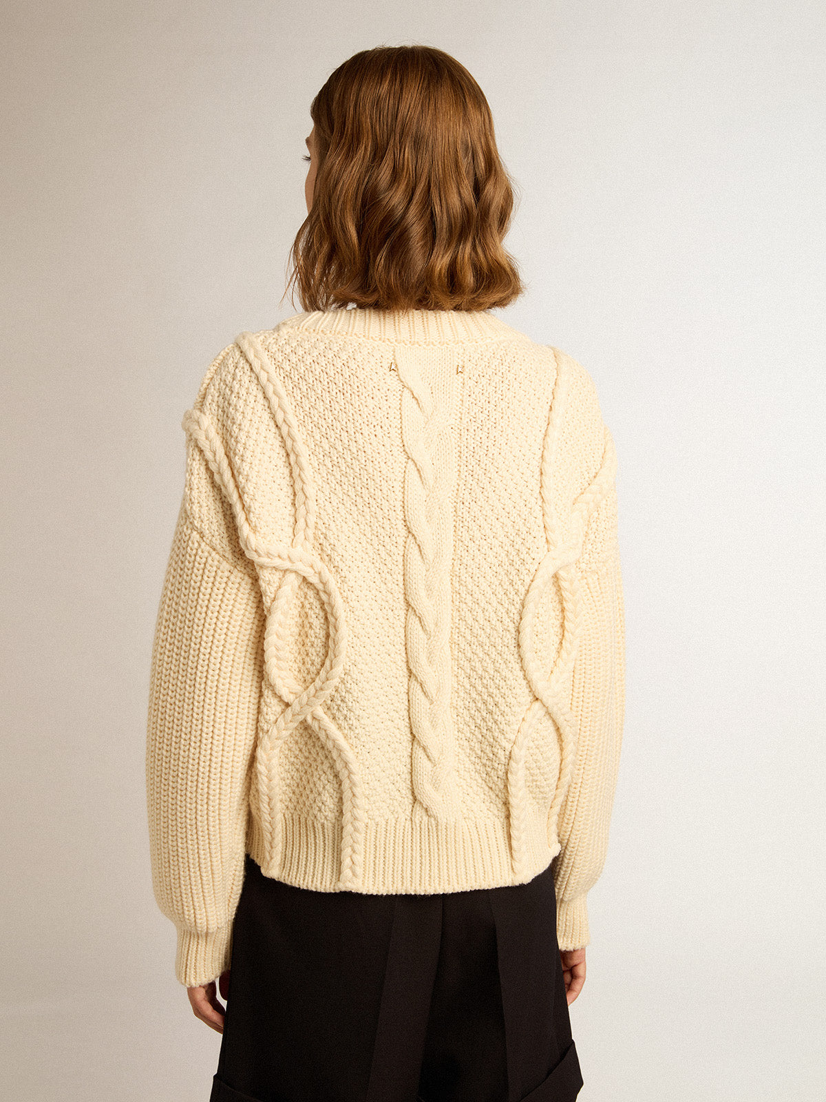 Women's crew-neck sweater in white wool| Golden Goose