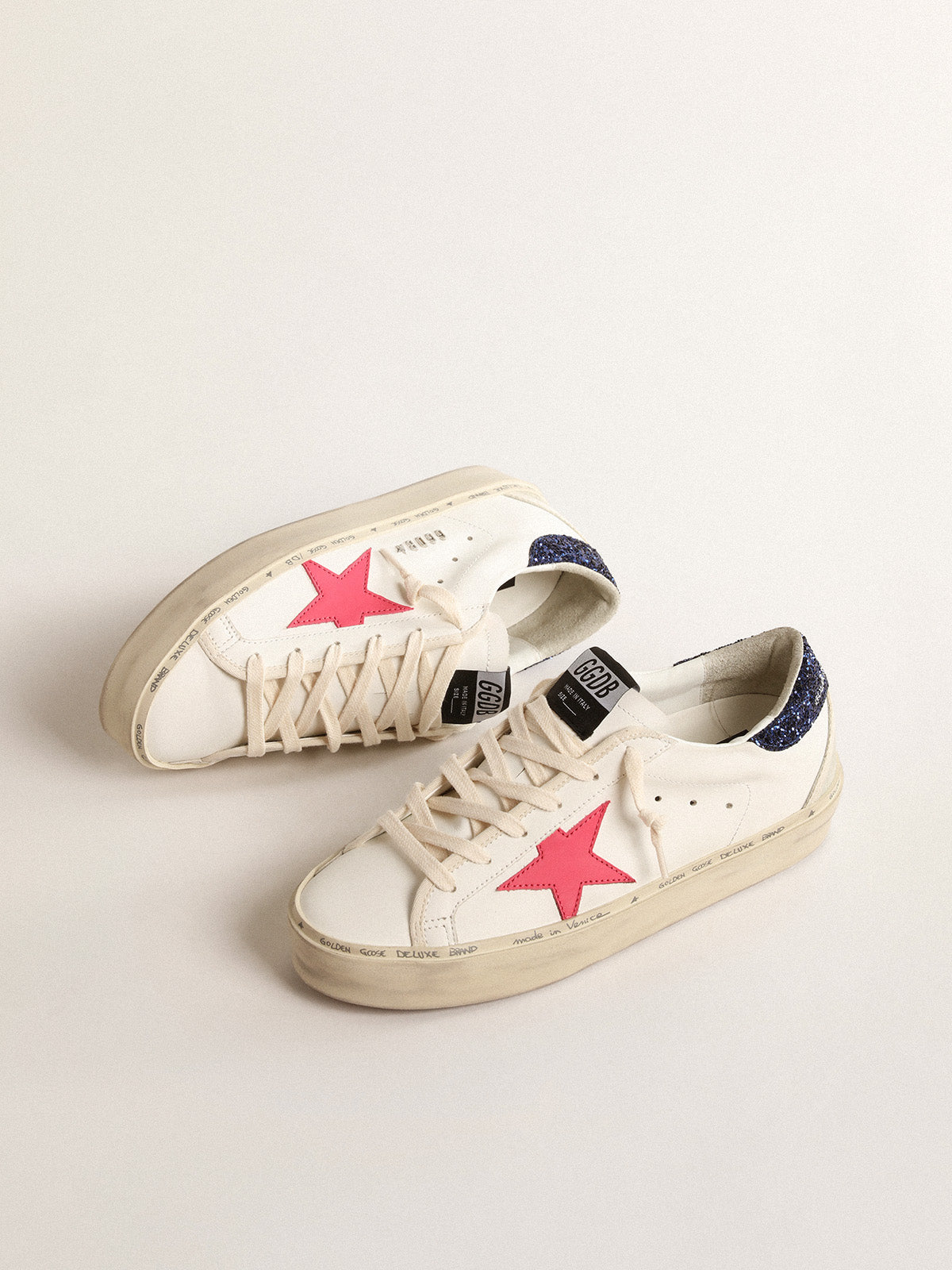 Hi Star with fuchsia leather star and blue glitter heel tab| Golden Goose