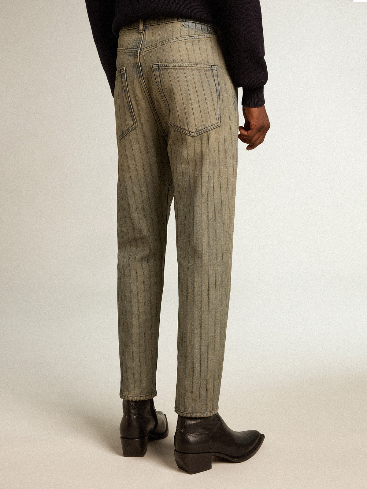 Men's gray pants in striped denim| Golden Goose