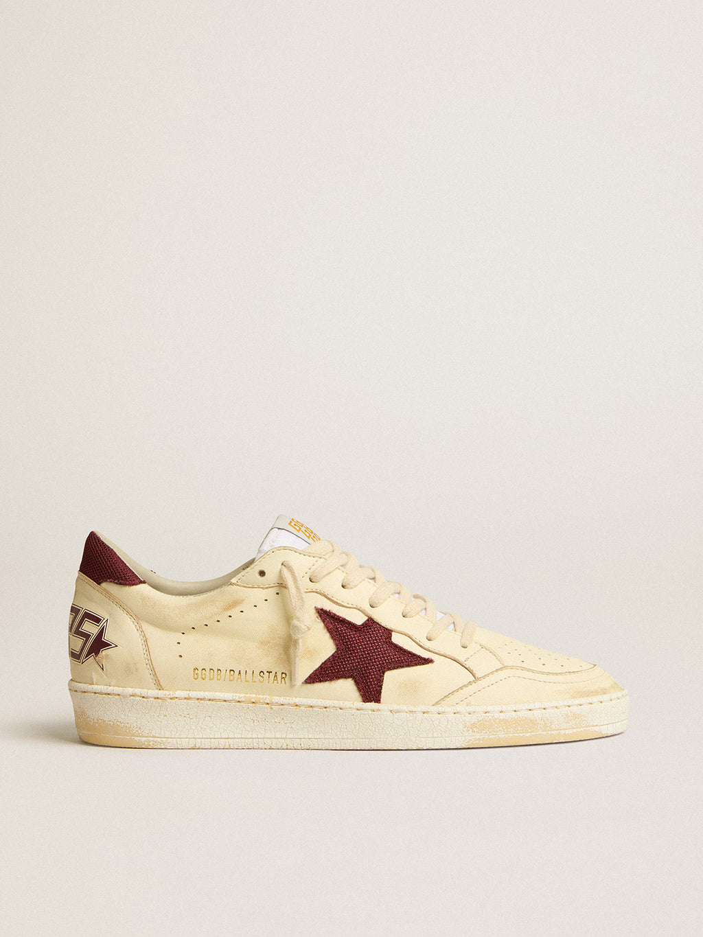 Ball Star in beige nappa with burgundy mesh star and heel tab| Golden Goose
