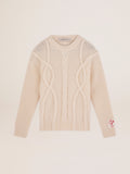 Men's crew-neck sweater in white wool| Golden Goose