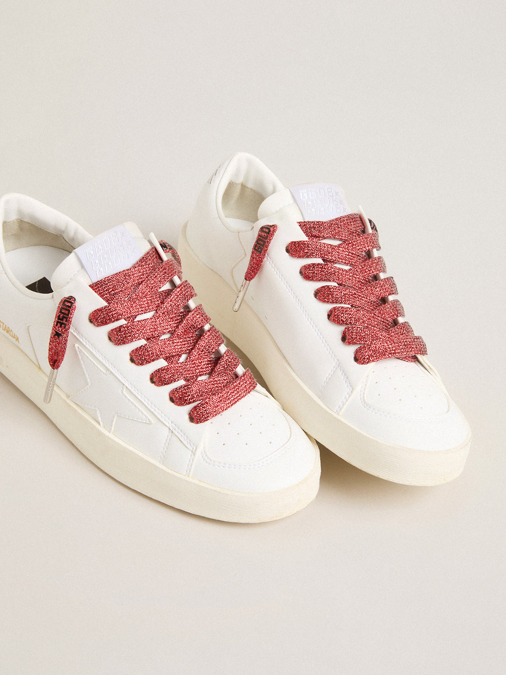 Red Lurex laces with contrasting black logo| Golden Goose