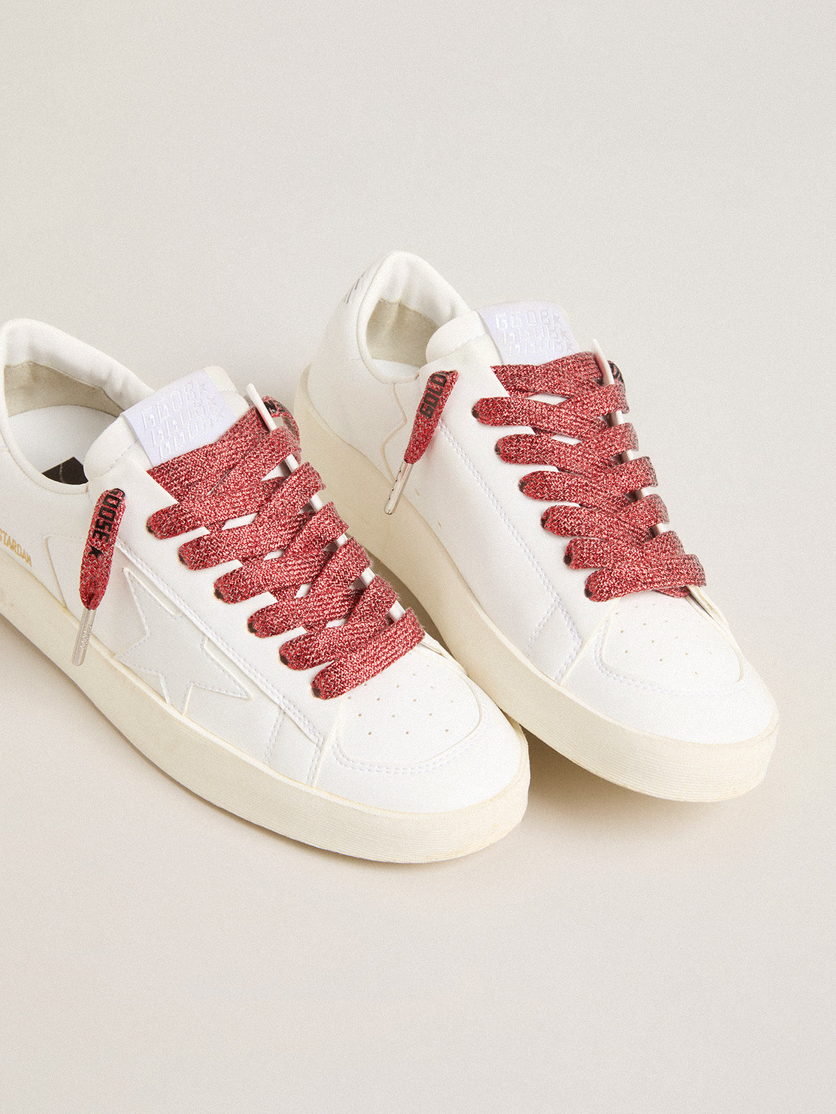 Red Lurex laces with contrasting black logo| Golden Goose