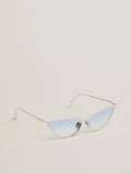 Sunglasses cat-eye style with silver frame and crystals| Golden Goose
