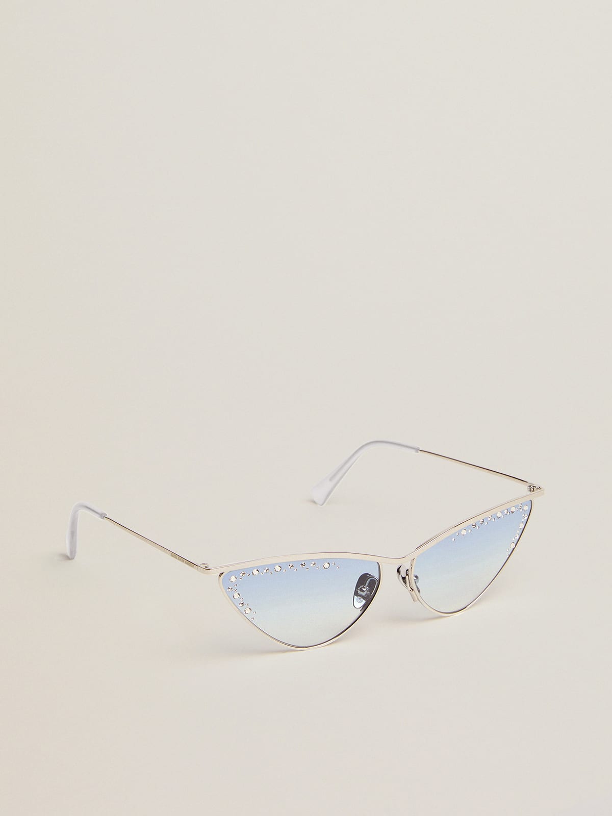 Sunglasses cat-eye style with silver frame and crystals| Golden Goose
