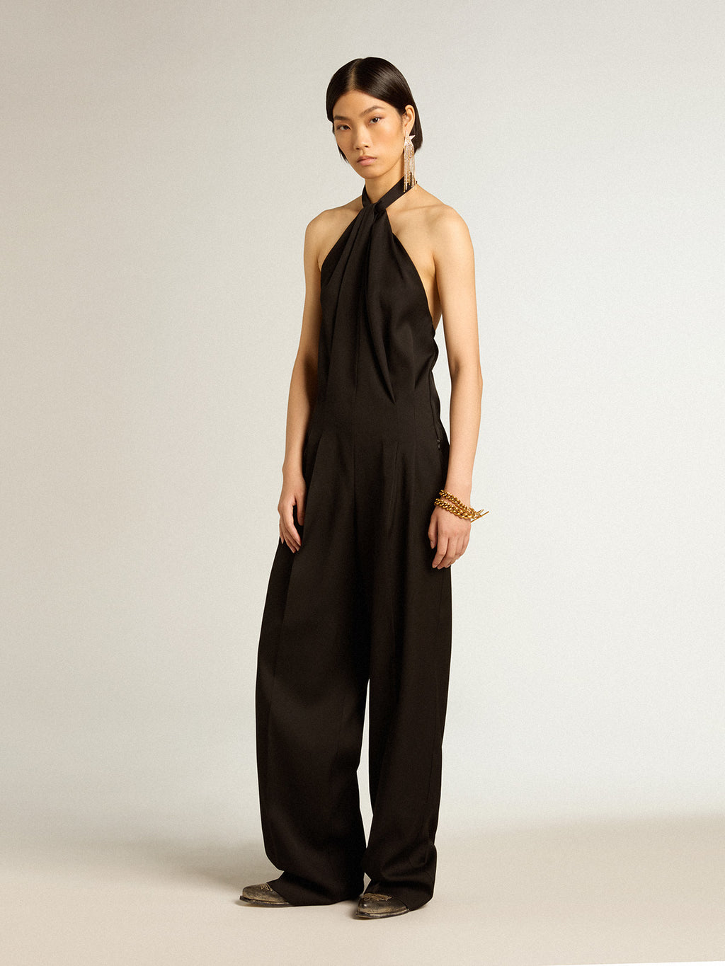 Black wool gabardine jumpsuit| Golden Goose
