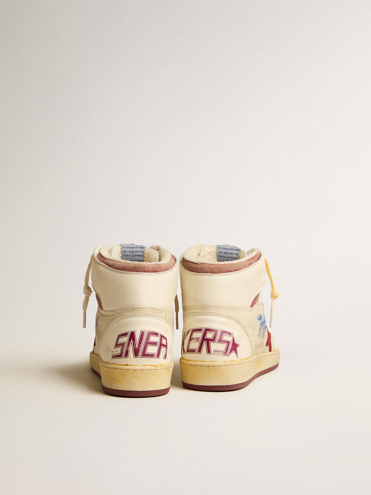 Sky-Star in beige nylon and nappa with pomegranate suede star| Golden Goose