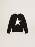 Boys' black sweatshirt with white maxi star on the front| Golden Goose