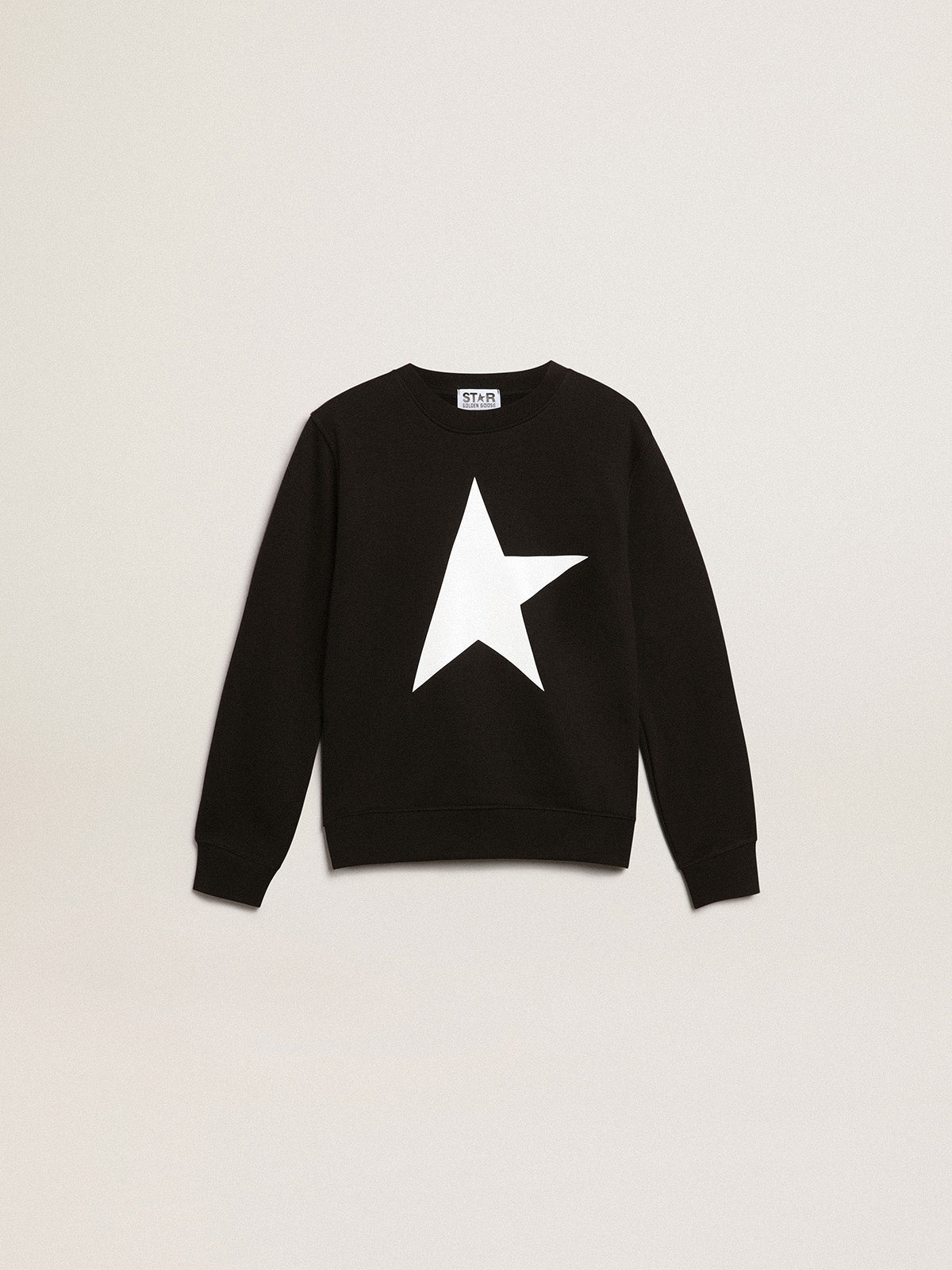 Boys' black sweatshirt with white maxi star on the front| Golden Goose