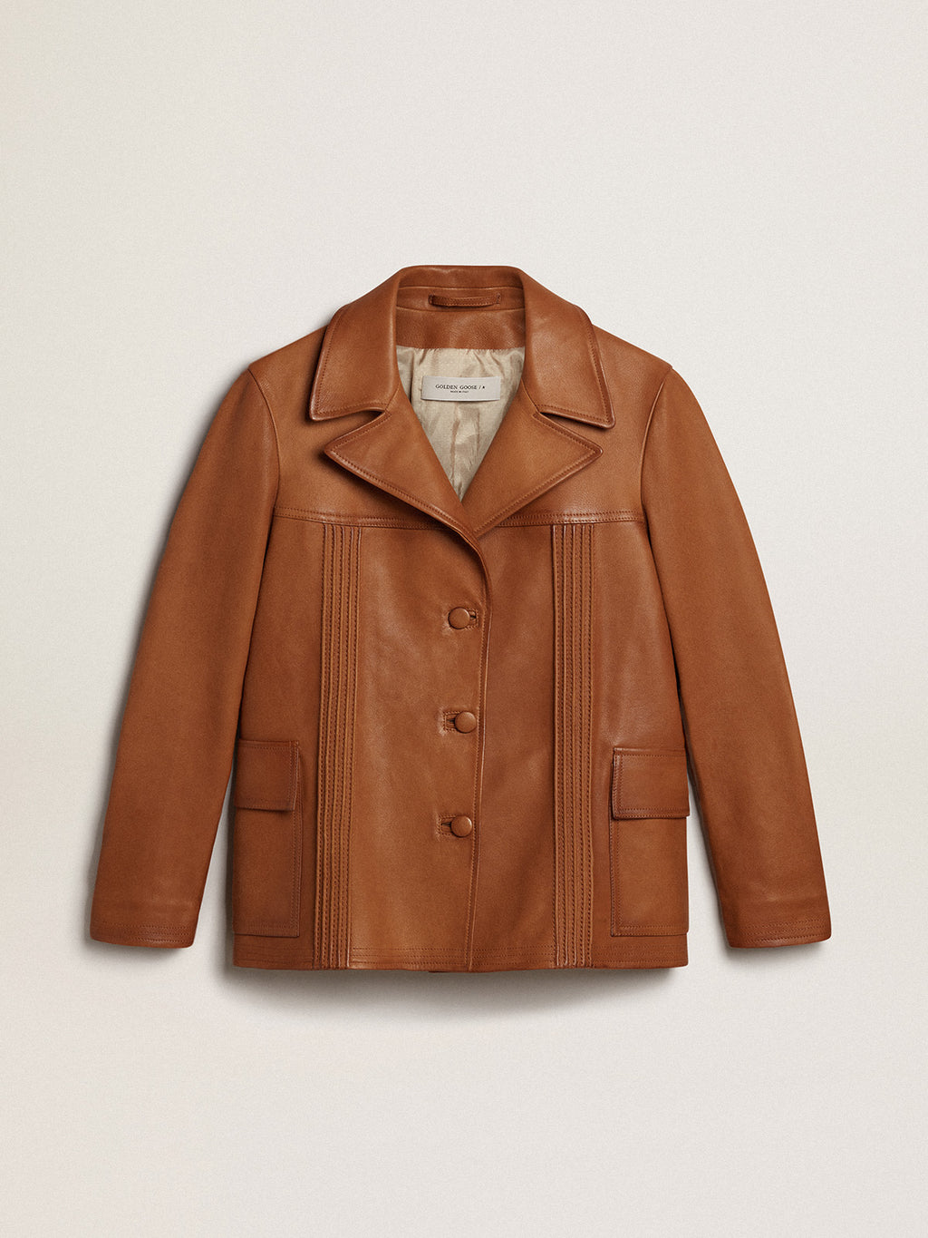 Bronze-brown leather jacket| Golden Goose
