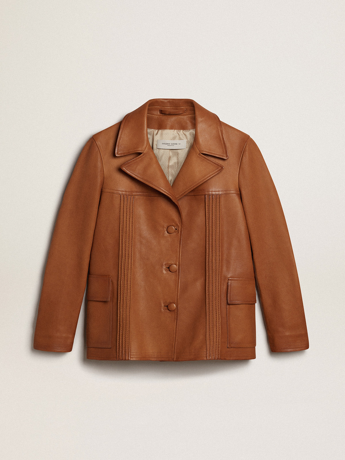 Bronze-brown leather jacket| Golden Goose