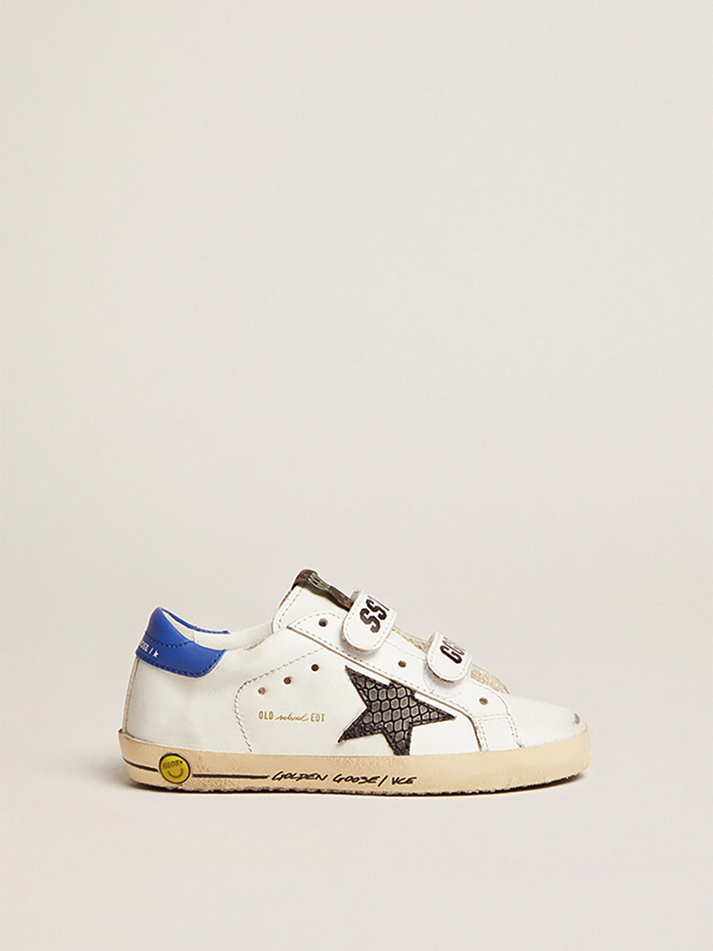 Young Old School with black snake print leather star and blue heel| Golden Goose