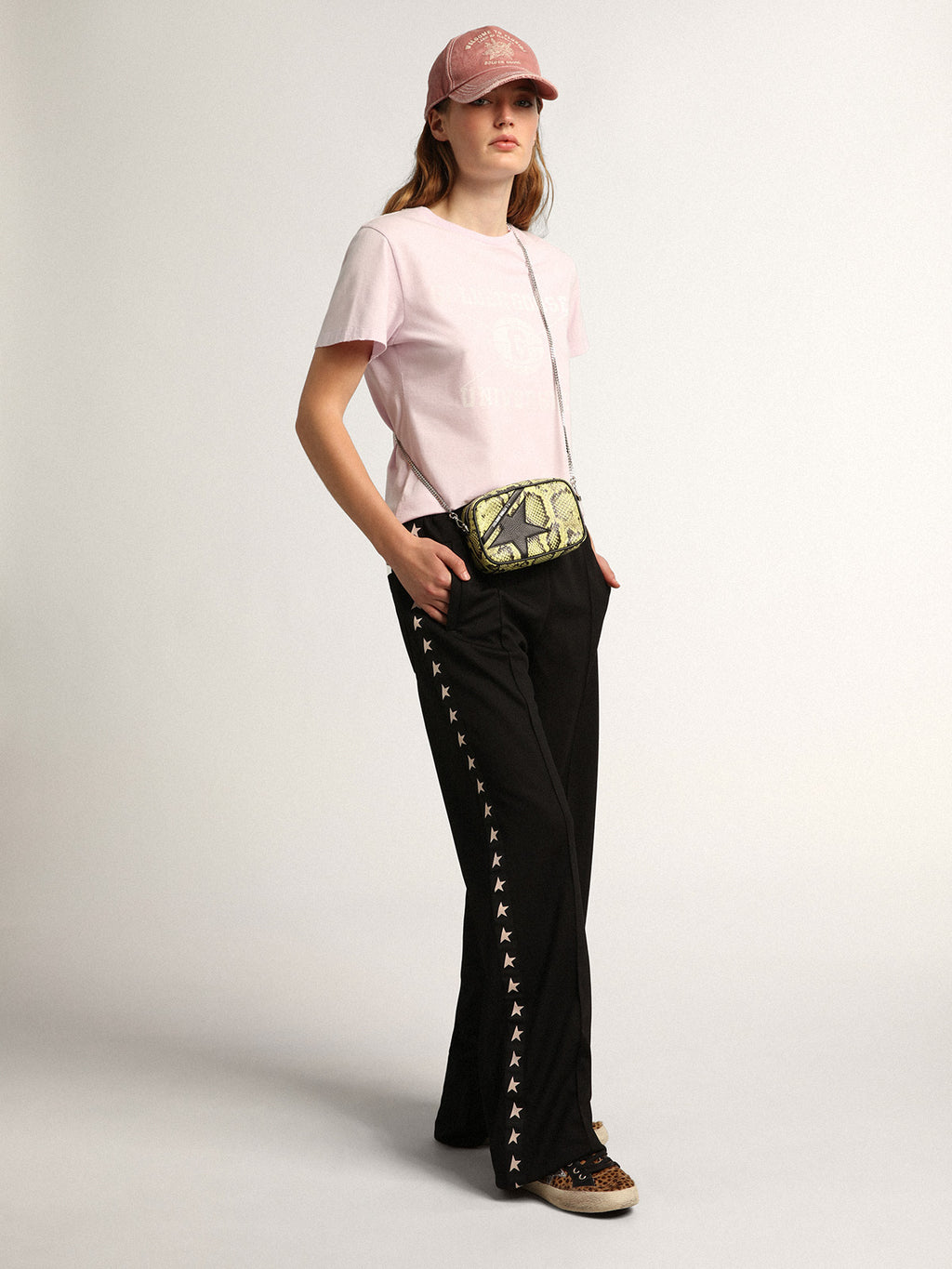Women's Mini Star Bag in lime green snake print leather with black star| Golden Goose